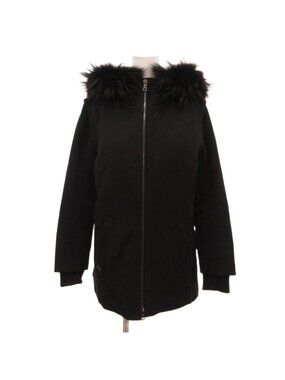 Prada Sport Zip Coat Insulation Fur Rack on Hood Middle Length 42 Black